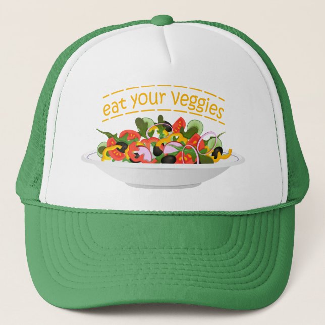 Iss Your Veggies Zitat frisch Salat Mix Schüssel g Truckerkappe (Vorderseite)