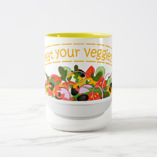 Iss Your Veggies Zitat frisch Salat Mix Schüssel g Zweifarbige Tasse