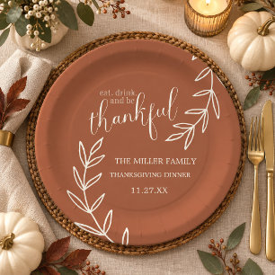 Issen, Trinken und dankbar sein Thanksgiving-Dinne Pappteller