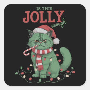 Ist diese fröhliche Weihnachtsfeier mit süßen Katz Quadratischer Aufkleber