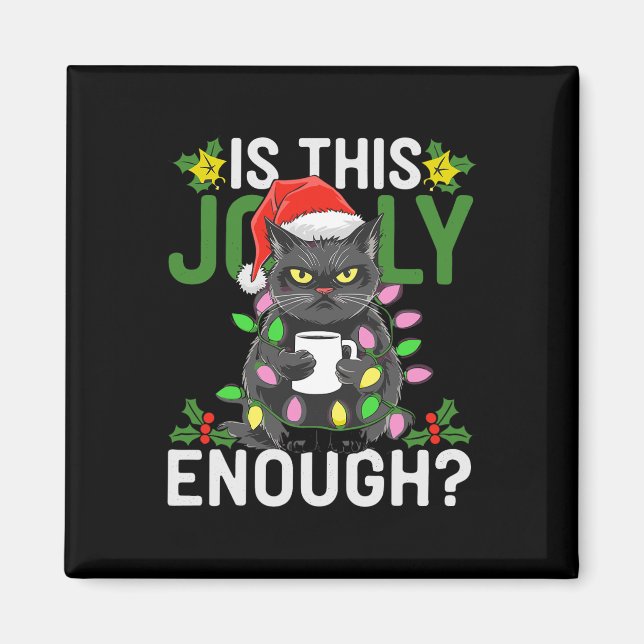 Ist dieser Jolly genug schwarze Katze frohe Weihna Magnet (Vorne)