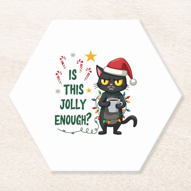 Ist dieser Jolly genug schwarze Katze frohe Weihna Untersetzer (Vorderseite)