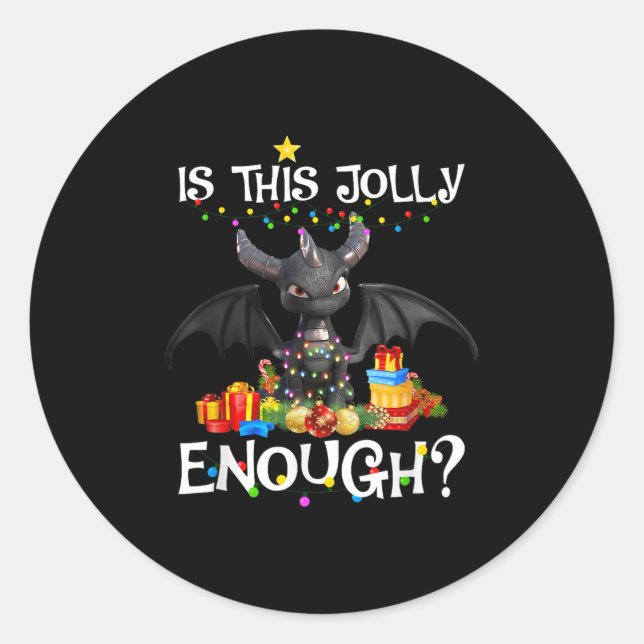 Ist dieses Jolly genug Drachendekor Lichter Weihna Runder Aufkleber (Vorderseite)