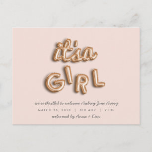 IST ein Mädchen! Rose Gold/PINK Postkarte. Ankündigungspostkarte