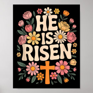 Ist er auferstanden Florales Kreuz Christentum Poster