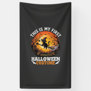 Ist erstes Halloween-Kostenüm schwarze Katzenbesen Banner