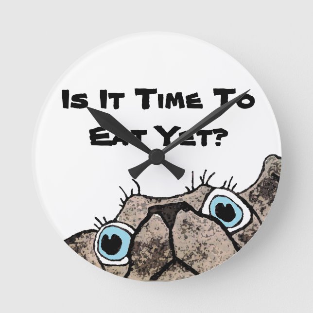 Ist es Zeit, noch zu essen? Dog Clock Runde Wanduhr (Vorderseite)