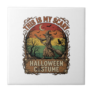 Ist Gruseliges Halloween-Kostüm Hexenbesen Katze Fliese