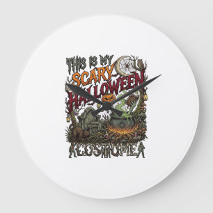 Ist Gruseliges Halloween-Kostüm Kessel Kürbis Katz Große Wanduhr