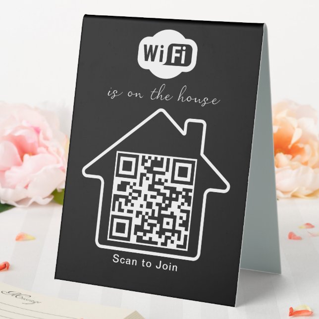 ist im Haus | Moderner Minimalistischer WiFi QR Co Tischaufsteller (In Situ (Hochzeit))