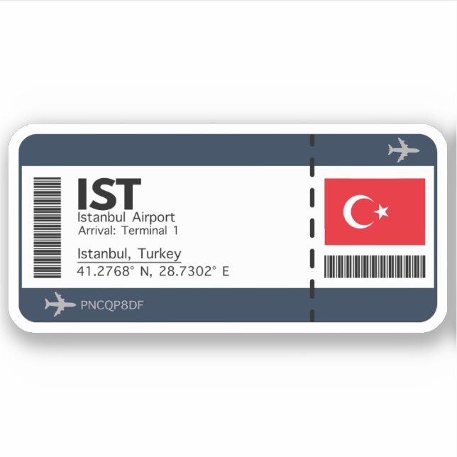 IST Istanbul Boarding Pass - Airport Ticket Aufkleber (Vorderseite)