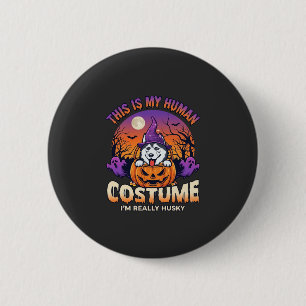 Ist menschliche Kostüm-Husky-Kürbis-Halloween-Geis Button
