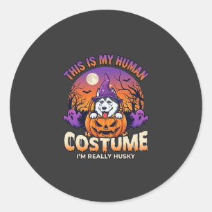 Ist menschliche Kostüm-Husky-Kürbis-Halloween-Geis Runder Aufkleber
