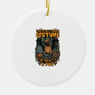 Ist menschlicher Kostüm-Pug-Halloween-Kürbis-Grabs Keramik Ornament