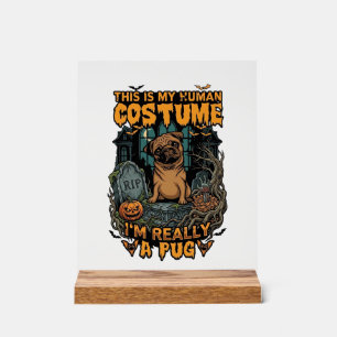 Ist menschliches Kostüm-Pug-Halloween-Kürbis-Grabs Acrylschild