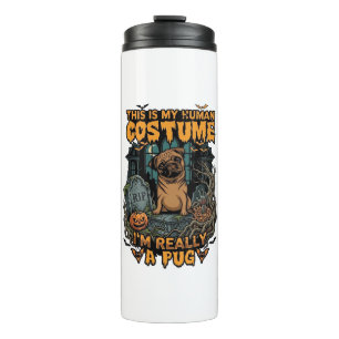 Ist menschliches Kostüm-Pug-Halloween-Kürbis-Grabs Thermosbecher