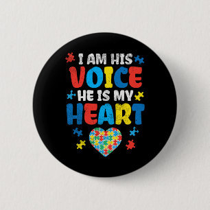 Ist seine Stimme, er ist mein Herz Autismus Bewuss Button