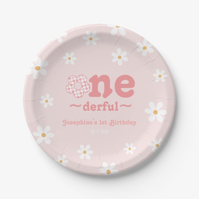 Ist sie nicht eintönig Retro Groovy Blume Geburtst Pappteller (Vorderseite)