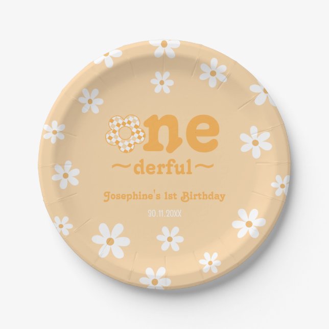 Ist sie nicht eintönig Retro Groovy Floral Geburts Pappteller (Vorderseite)