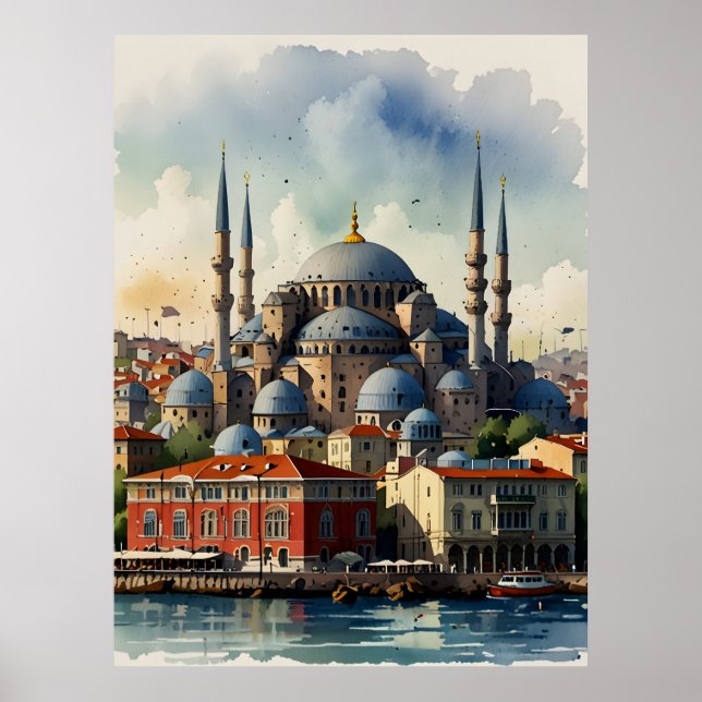 Istanbul Aquarellkunst Poster (Vorne)
