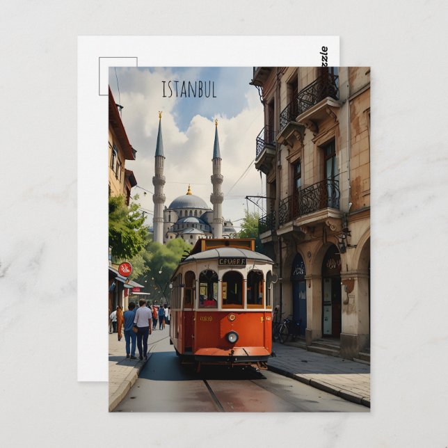 Istanbul Aquarellkunst Postkarte (Vorne/Hinten)