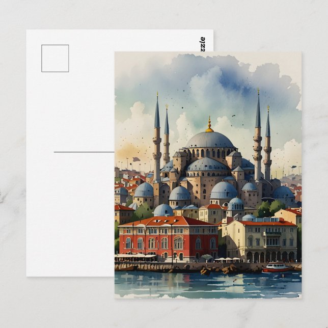 Istanbul Aquarellkunst Postkarte (Vorne/Hinten)