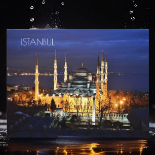 Istanbul Blaue Moschee Nachtkulisse Premium Reise Postkarte