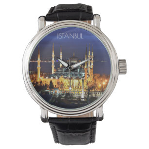 Istanbul Blaue Moschee Nachtszene Premium Reise Armbanduhr