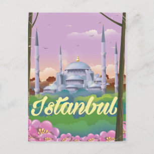 Istanbul Blaue Moschee Reiseplakat Postkarte
