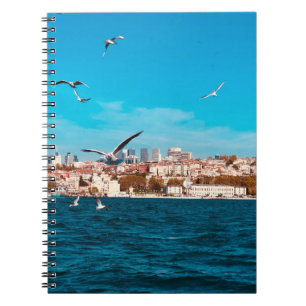 Istanbul Blick mit Möwen an einem warmen sonnigen Notizblock