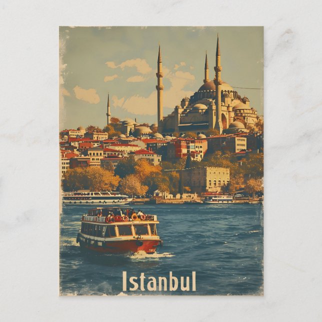 Istanbul Bosporus Vintage Postkarte (Vorderseite)