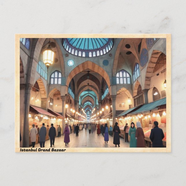 Istanbul Grand Bazaar Vintage Reise Postkarte (Vorderseite)
