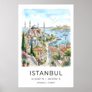 Istanbul Hafen Kunstprint - Aquarell Stadtansicht Poster