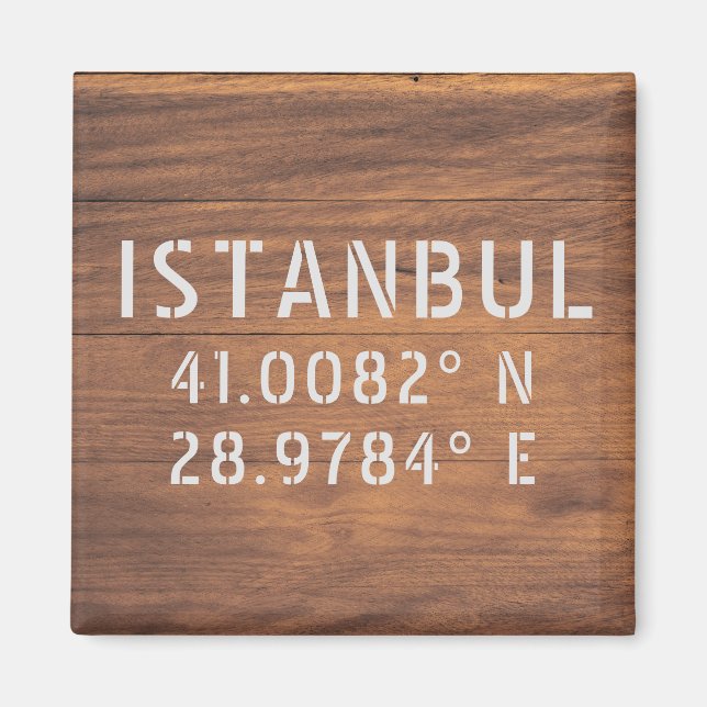 Istanbul Latitude & Longitude Dark Wood Magnet (Vorne)