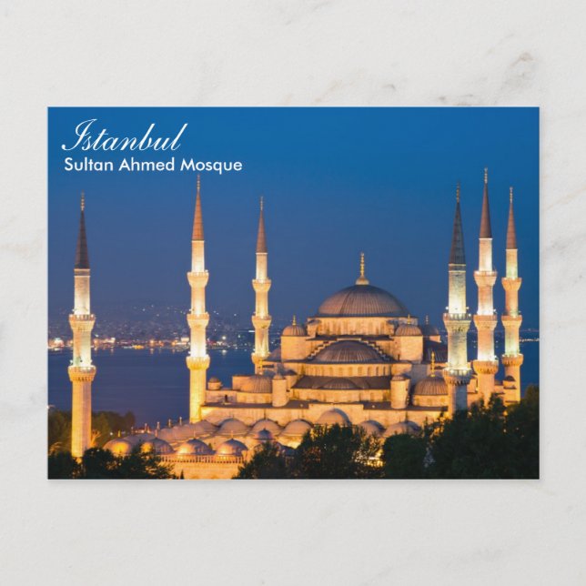 Istanbul - Mosquée Sultan Ahmed la nuit carte post (Devant)