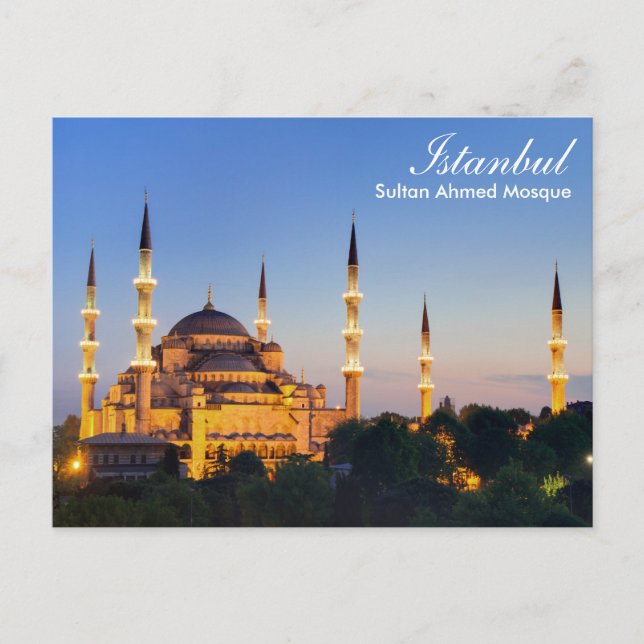 Istanbul - Sultan Ahmed Moschee am Abend Postkarte (Vorderseite)
