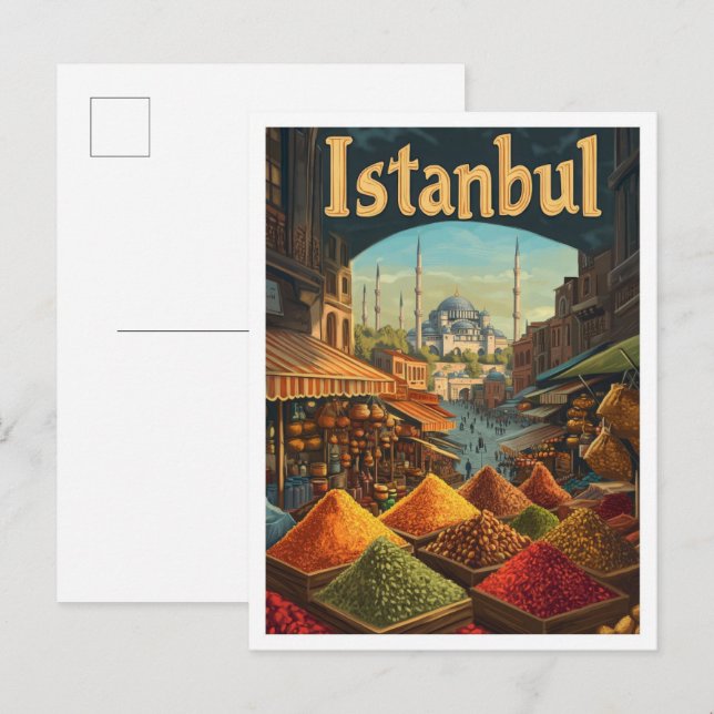 Istanbul Türkei Art Vintage Reise Postkarte (Vorne/Hinten)