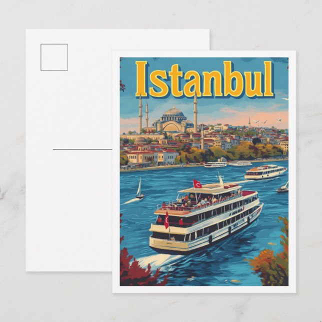 Istanbul Türkei Art Vintage Reise Postkarte (Vorne/Hinten)