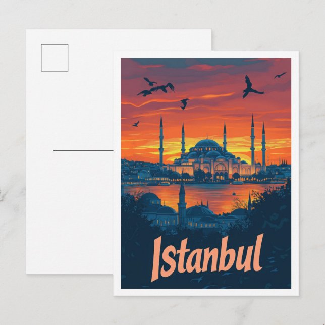 Istanbul Türkei Art Vintage Reise Postkarte (Vorne/Hinten)