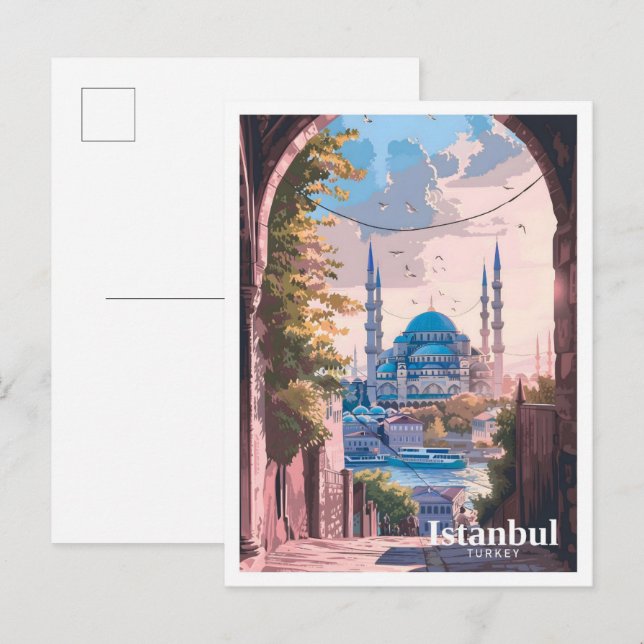 Istanbul Türkei Kunst, Vintage Malerei Postkarte (Vorne/Hinten)
