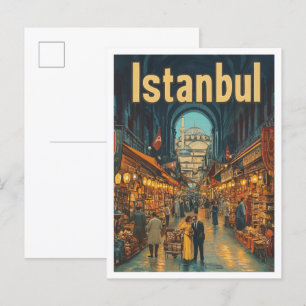 Istanbul Türkei Kunst Vintage Reiseillustration Postkarte