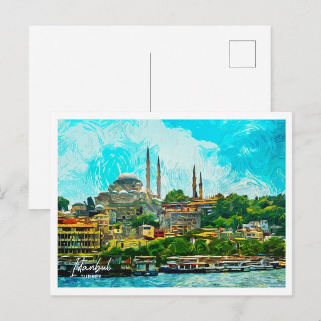 Istanbul Türkei Öl Paint City Landschaft Postkarte (Vorne/Hinten)
