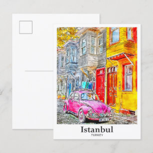 Istanbul Türkei Reise Wasserfarbe Handgezeichnet Postkarte