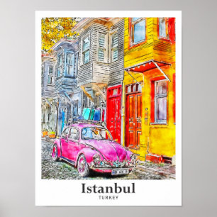 Istanbul Türkei Reisen Wasserfarben Hand gezogen Poster