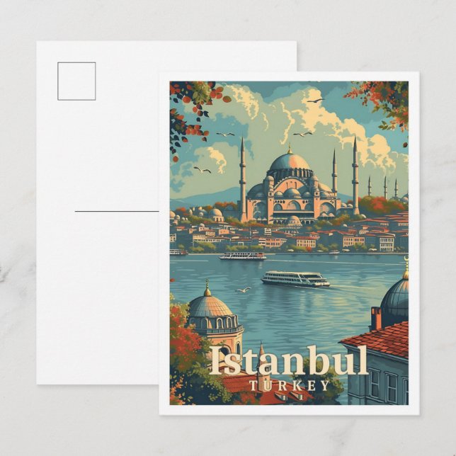 Istanbul Türkei Vintage Kunstreise Postkarte (Vorne/Hinten)