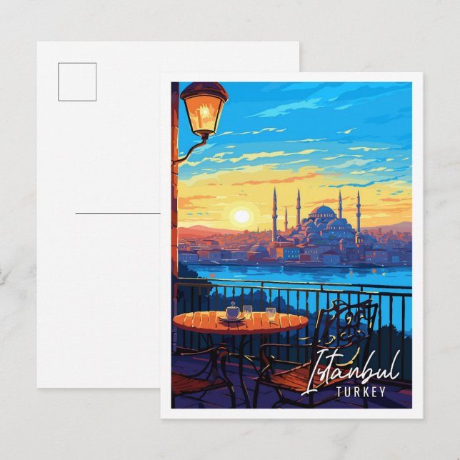 Istanbul Türkei Vintage Reise Illustration Postkarte (Vorne/Hinten)