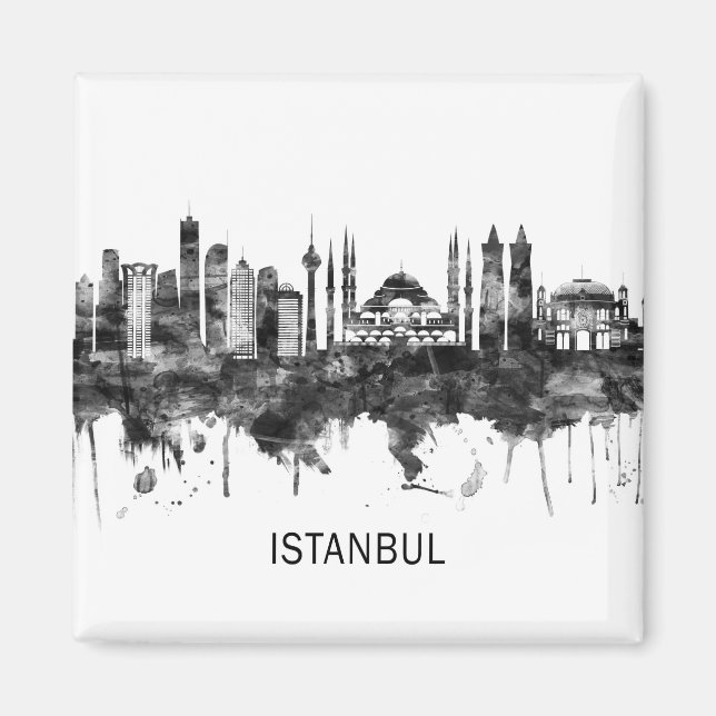 Istanbul Turkey Skyline BW Magnet (Vorne)