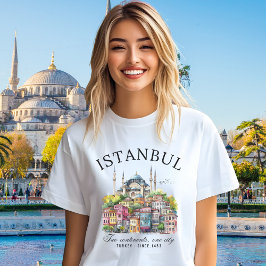 Istanbul Turkey Watercolor Skyline city Tri-Blend Shirt