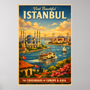 Istanbul Türkiye - Affiche de voyage vintage