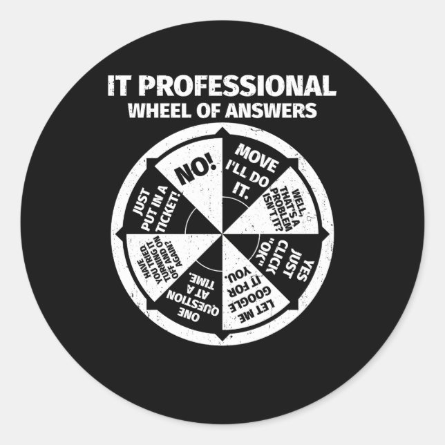 IT-Berufliches Geek Wheel of Answers Runder Aufkleber (Vorderseite)
